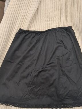 Warner's Black A-Line Slip Skirt with Lace Trim